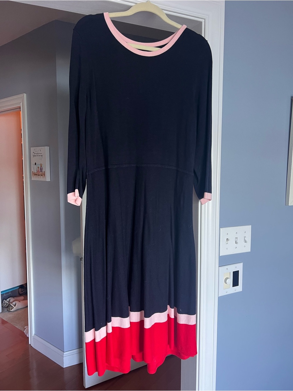 Navy Color block Dress with Pink Trim and Red Hem